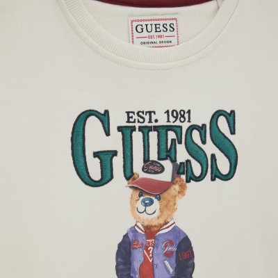 GUESS Παιδική Κρεμ Φούτερ Αγορίστικη Μπλούζα με Μπροστινή Στάμπα Καφέ Αρκουδιού