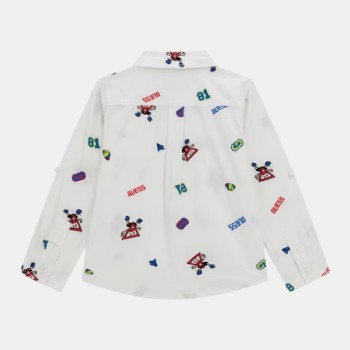 GUESS Παιδικό Αγορίστικο Πουκάμισο Ποπλίνα με Κέντημα Λευκό