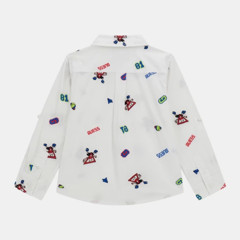 GUESS Παιδικό Αγορίστικο Πουκάμισο Ποπλίνα με Κέντημα Λευκό