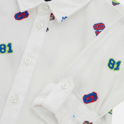 GUESS Παιδικό Αγορίστικο Πουκάμισο Ποπλίνα με Κέντημα Λευκό