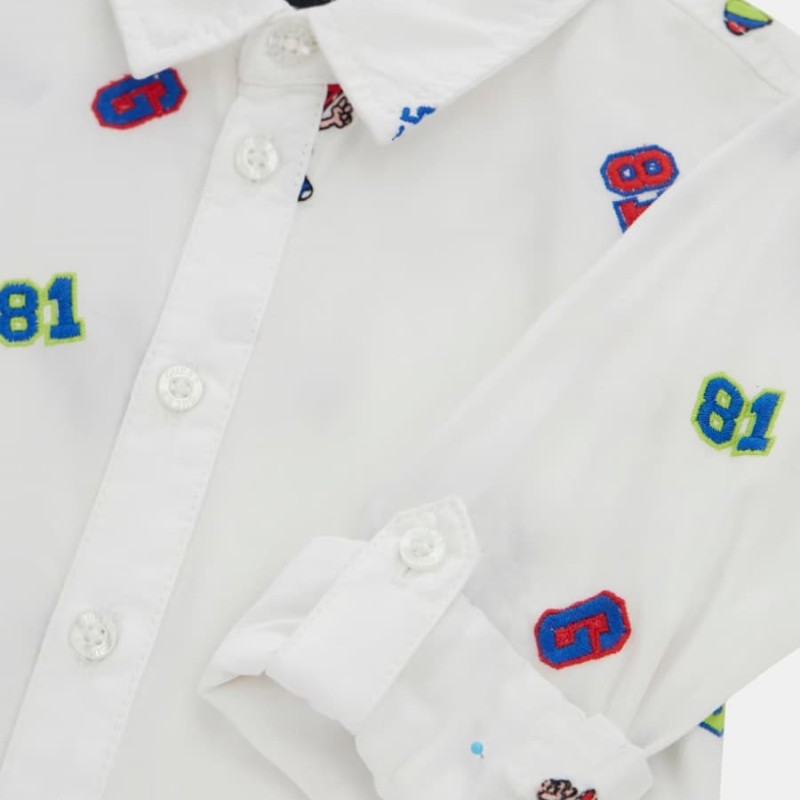 GUESS Παιδικό Αγορίστικο Πουκάμισο Ποπλίνα με Κέντημα Λευκό