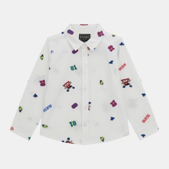 GUESS Παιδικό Αγορίστικο Πουκάμισο Ποπλίνα με Κέντημα Λευκό