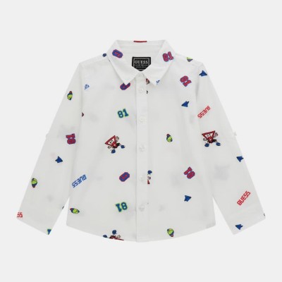 GUESS Παιδικό Αγορίστικο Πουκάμισο Ποπλίνα με Κέντημα Λευκό