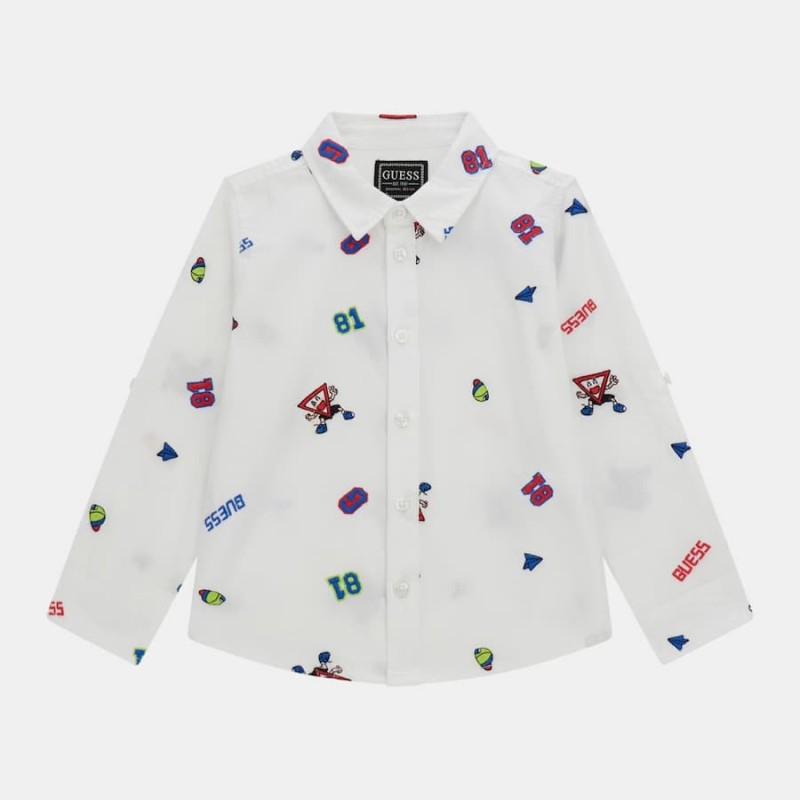GUESS Παιδικό Αγορίστικο Πουκάμισο Ποπλίνα με Κέντημα Λευκό