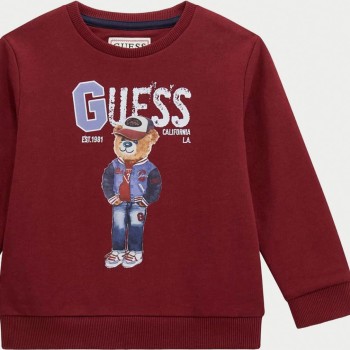 GUESS Βρεφική Αγορίστικη Μπορντό Φούτερ Μπλούζα με Στάμπα Καφέ Αρκούδιου