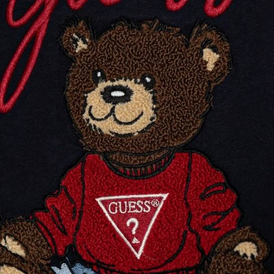 GUESS Boys’ Dark Blue Long-sleeve T-shirt With Embroidered Brown Teddy Bear