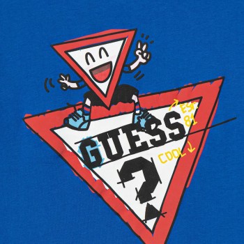 Guess – Boys’ Long-Sleeve Royal Blue Cotton T-Shirt with Triangle Logo Print