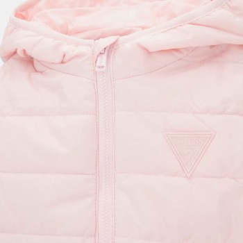GUESS Παιδικό Kοριτσίστικο Ροζ Καπιτονέ Μπουφάν με Κουκούλα