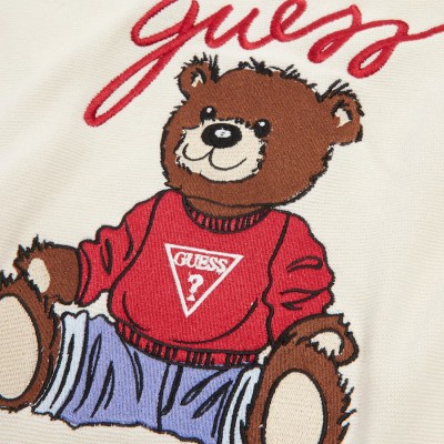GUESS Kids’ Cream Knitted Blanket with Brown Embroidered Teddy Bear