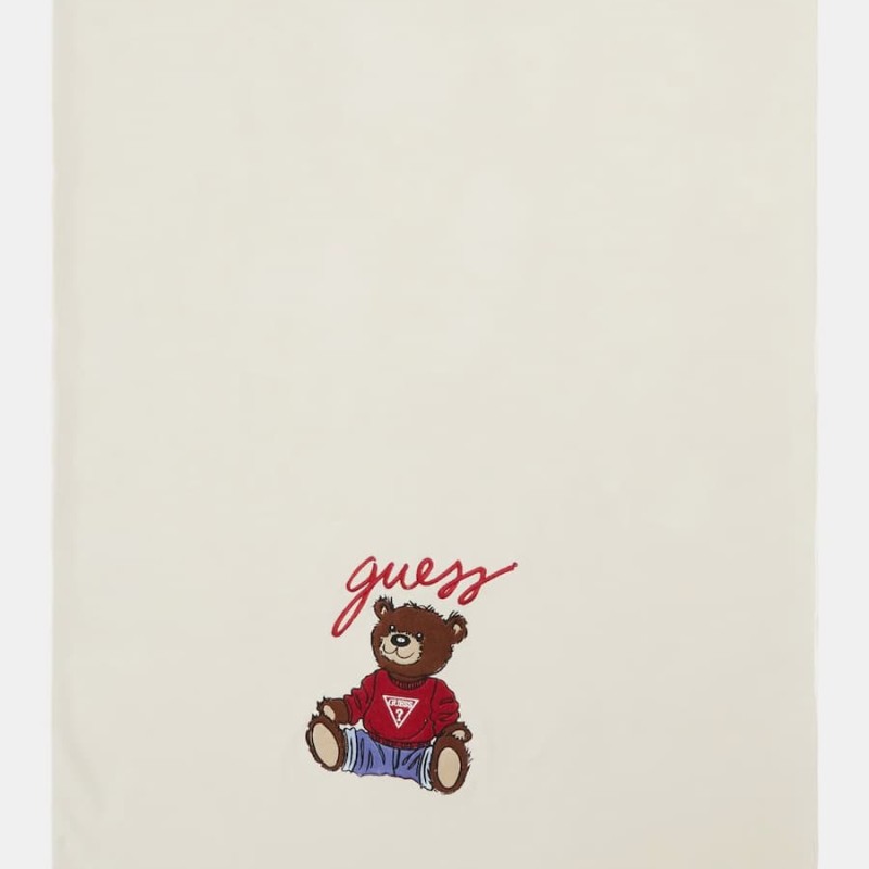 GUESS Kids’ Cream Knitted Blanket with Brown Embroidered Teddy Bear