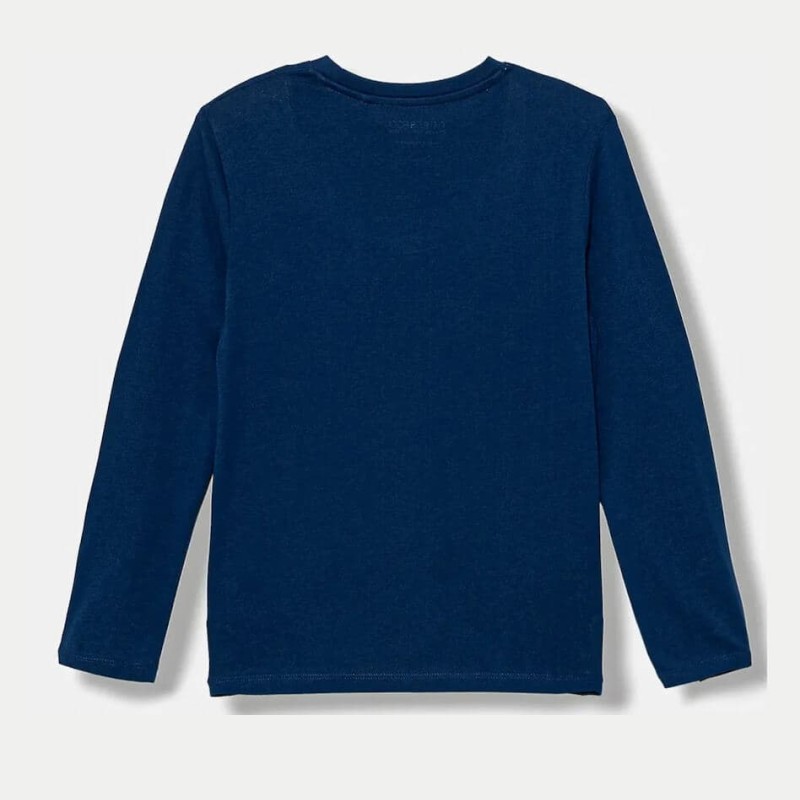 Guess – Boys’ Long-Sleeve Blue Cotton T-Shirt with Grey Print