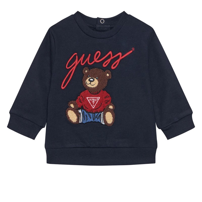 Guess – Boys’ Dark Blue Cotton Sweatshirt with Embroidered Bear