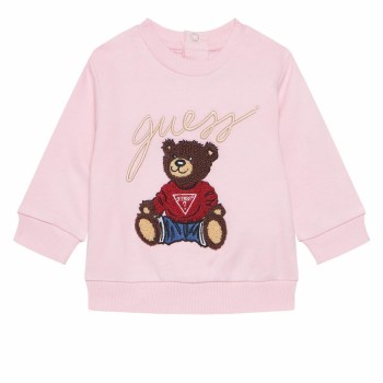 Guess – Girls’ Pink Cotton Sweatshirt with Embroidered Bear