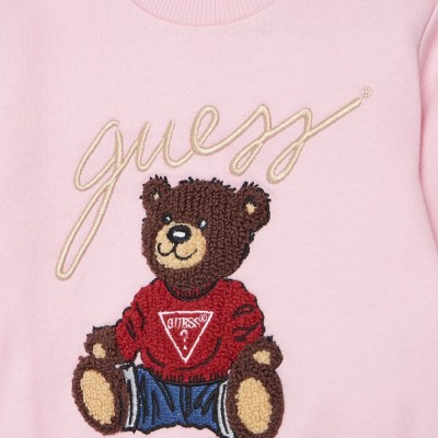Guess – Girls’ Pink Cotton Sweatshirt with Embroidered Bear