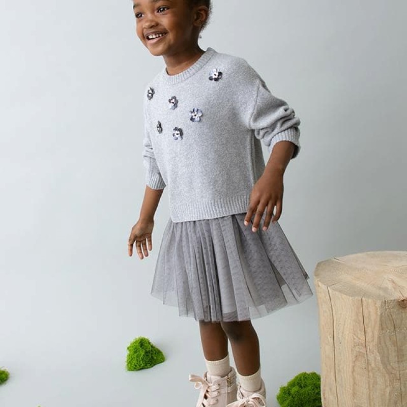 Mayoral – Παιδικό Φόρεμα Δύο Τεμαχίων με Τούλινη Λάμψη και Ζέρσεϊ Μπλούζα (Ασημί/Γκρι)