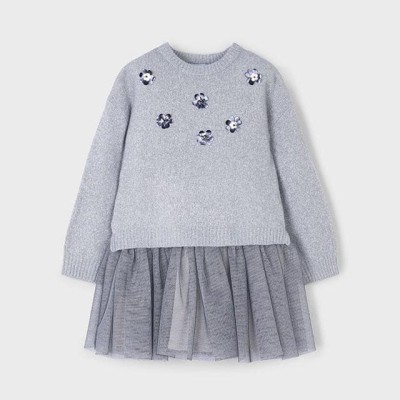 Mayoral – Παιδικό Φόρεμα Δύο Τεμαχίων με Τούλινη Λάμψη και Ζέρσεϊ Μπλούζα (Ασημί/Γκρι)