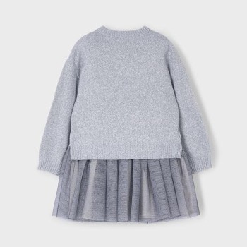 Mayoral – Παιδικό Φόρεμα Δύο Τεμαχίων με Τούλινη Λάμψη και Ζέρσεϊ Μπλούζα (Ασημί/Γκρι)