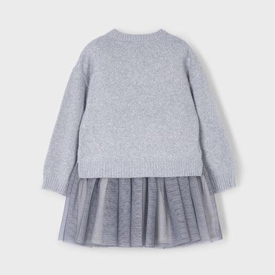 Mayoral – Παιδικό Φόρεμα Δύο Τεμαχίων με Τούλινη Λάμψη και Ζέρσεϊ Μπλούζα (Ασημί/Γκρι)