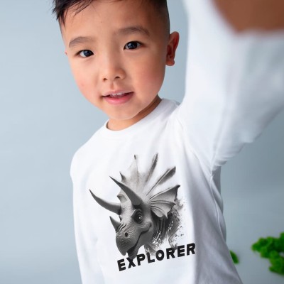 Mayoral – Boys' White Long-Sleeved T-Shirt with Dinosaur Print