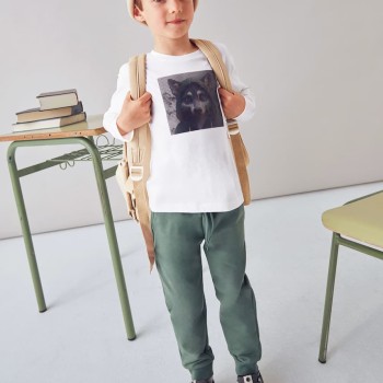 Mayoral Παιδική Κρεμ Αγορίστικη Μπλούζα με Στάμπα Λύκου