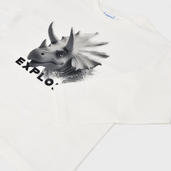 Mayoral – Λευκή Μακρυμάνικη Μπλούζα για Αγόρι με Print Δεινόσαυρου