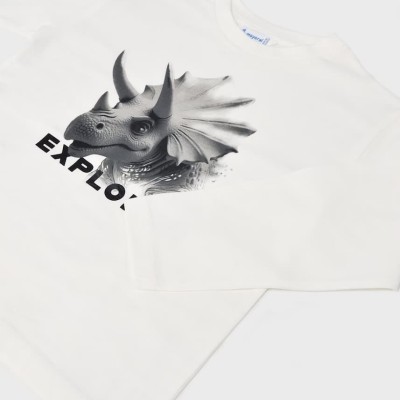 Mayoral – Boys' White Long-Sleeved T-Shirt with Dinosaur Print