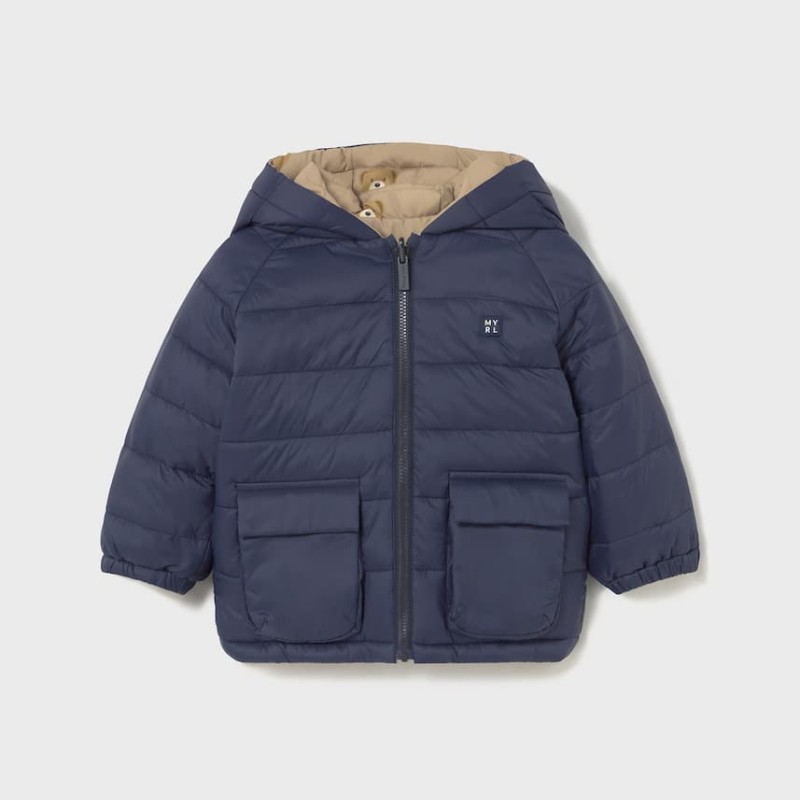 Mayoral – Reversible Baby Jacket Navy/Beige with Bear Print