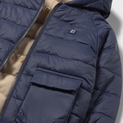Mayoral – Reversible Baby Jacket Navy/Beige with Bear Print