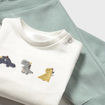 Mayoral – Baby Boys’ Striped Tracksuit Set with Dinosaurs in Mint/Ice Green