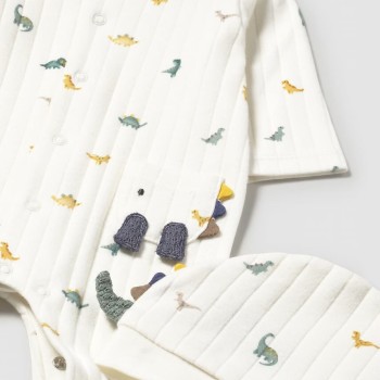 Mayoral – Baby Boys’ Ecru Dinosaur Sleepsuit with Hat (2-Piece Set)
