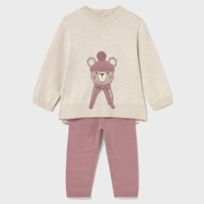 Mayoral – Baby Girl Pink Knitted Set with Bear (2 Pieces)