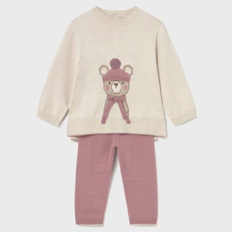Mayoral – Baby Girl Pink Knitted Set with Bear (2 Pieces)