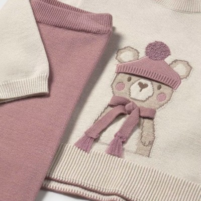 Mayoral – Baby Girl Pink Knitted Set with Bear (2 Pieces)