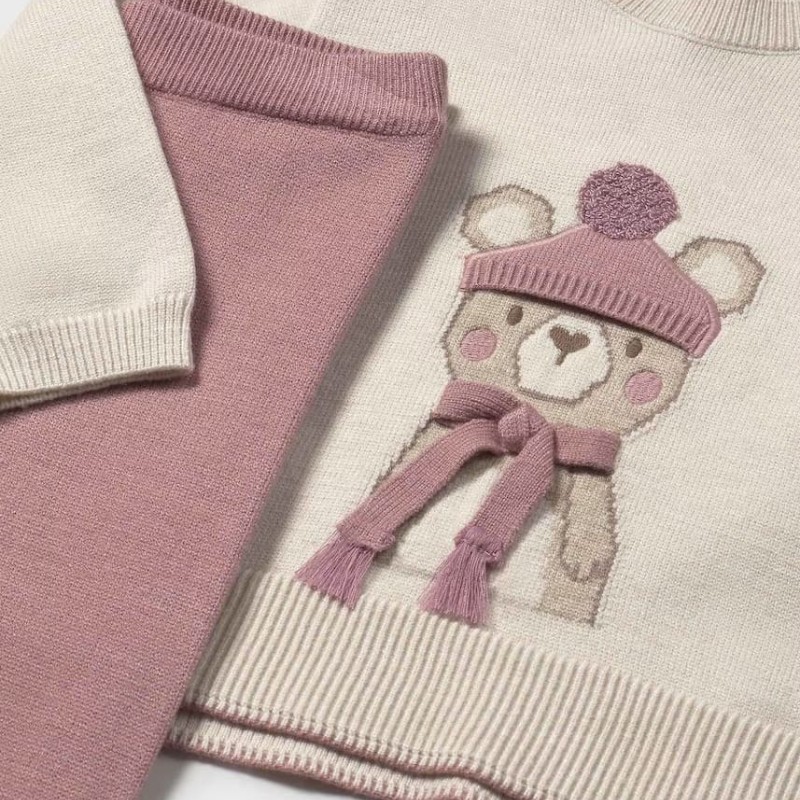 Mayoral – Baby Girl Pink Knitted Set with Bear (2 Pieces) Mayoral – Baby Girl Pink Knitted Set with Bear (2 Pieces)