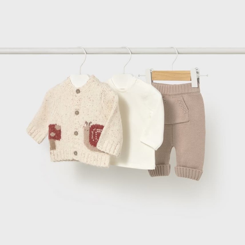 Mayoral – Baby Girls’ Dark Beige Knitted 3-Piece Set with Snail