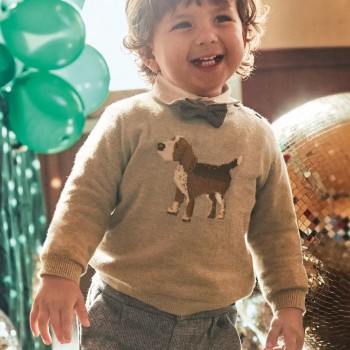 Mayoral – Βρεφικό Αγορίστικο Ζέρσεϋ Πλεκτό Μπλουζάκι Μπεζ Ανοιχτό με Στάμπα Σκυλάκι