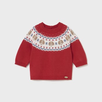 Mayoral – Baby Cherry Red Knitted Jersey Top with Dog Print