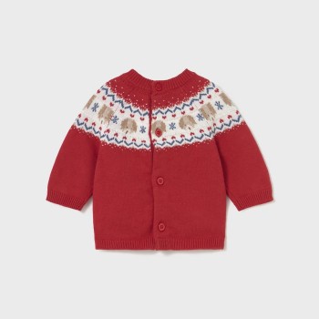 Mayoral – Baby Cherry Red Knitted Jersey Top with Dog Print