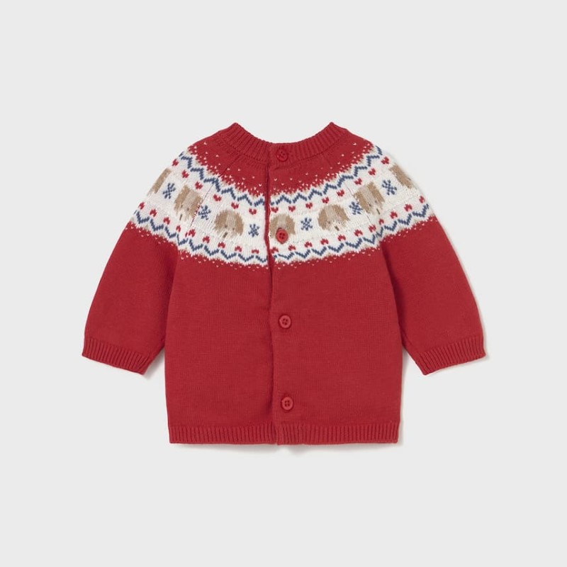 Mayoral – Baby Cherry Red Knitted Jersey Top with Dog Print