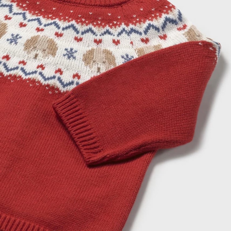 Mayoral – Baby Cherry Red Knitted Jersey Top with Dog Print