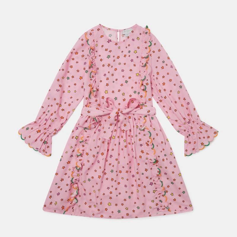 Stella McCartney Παιδικό Ροζ Μακρυμάνικο Φόρεμα με Πολύχρωμα Αστέρια