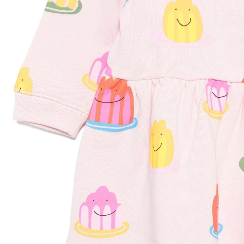 Stella McCartney Βρεφικό Ροζ Μακρυμάνικο Φόρεμα με Πολύχρωμες Χαμογελαστές Φατσούλες