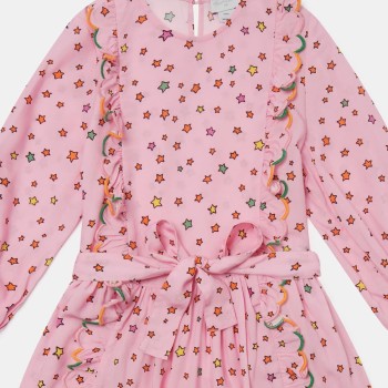 Stella McCartney Kids Pink Long-Sleeve Dress with Multicolour Stars