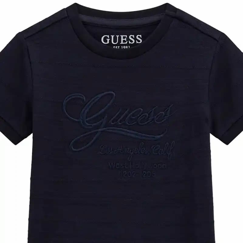 Guess Παιδικό Κοντομάνικο T-shirt Jacquard Μπλε Σκούρο για Αγόρι Guess Παιδικό Κοντομάνικο T-shirt Jacquard Μπλε Σκούρο για Αγόρι