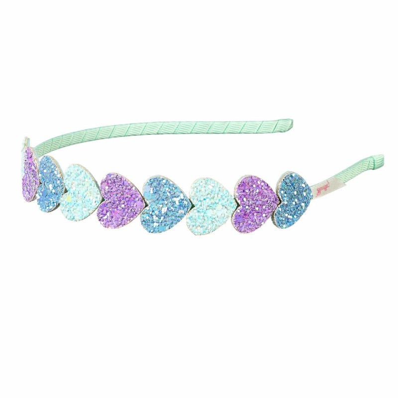 Souza Light Blue Children's Headband with Multicolor Glitter Hearts