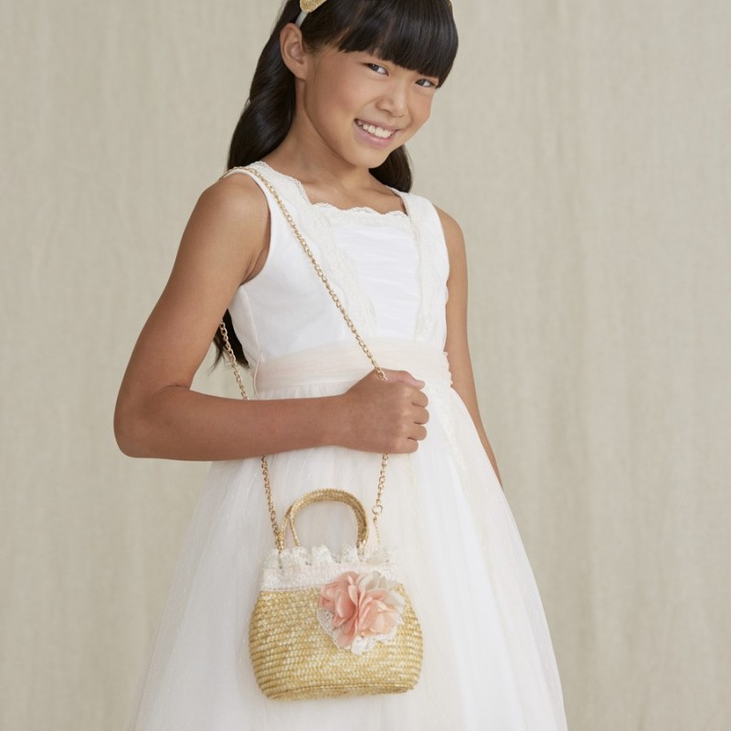 Abel and Lula Children's Straw Bag with Salmon Flowers Abel and Lula Children's Straw Bag with Salmon Flowers