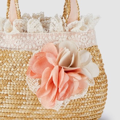 Abel and Lula Children's Straw Bag with Salmon Flowers Abel and Lula Children's Straw Bag with Salmon Flowers
