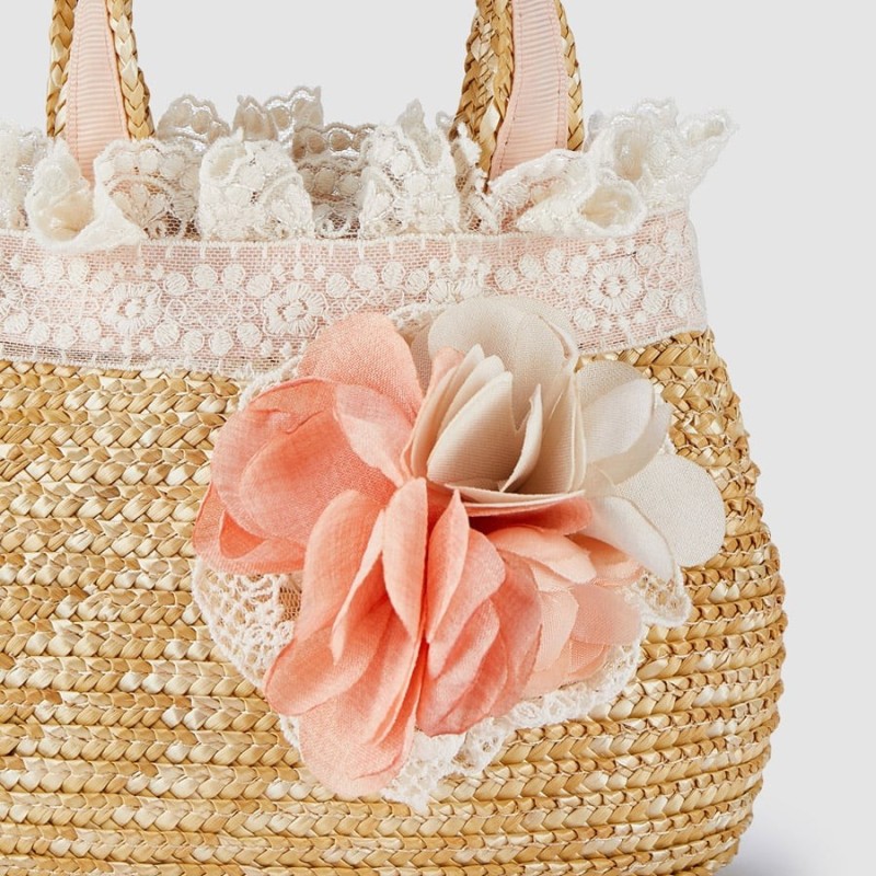 Abel and Lula Children's Straw Bag with Salmon Flowers Abel and Lula Children's Straw Bag with Salmon Flowers