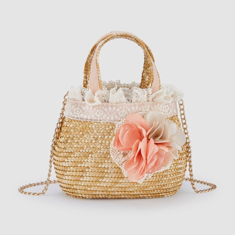 Abel and Lula Children's Straw Bag with Salmon Flowers Abel and Lula Children's Straw Bag with Salmon Flowers