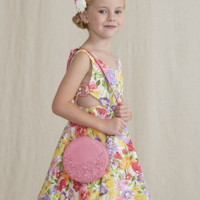 Abel and Lula Children's Round Fuchsia Handbag with Flowers
